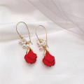 Romantic Valentine's Gifts Pearl Red Resin Rose Petal Flower Drop Dangle Earrings